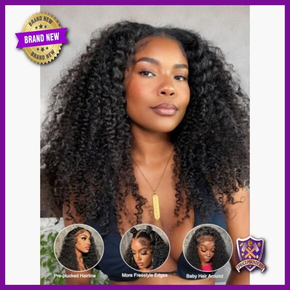 13x6 Lace Front Human Hair Wig, Afro Curly, Pre Plucked, 200% Density main image 4